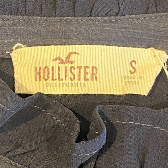 Hollister Sheer Long Sleeve Button-Down Tie Neck Blouse S Blue #310L - Picture 6 of 6